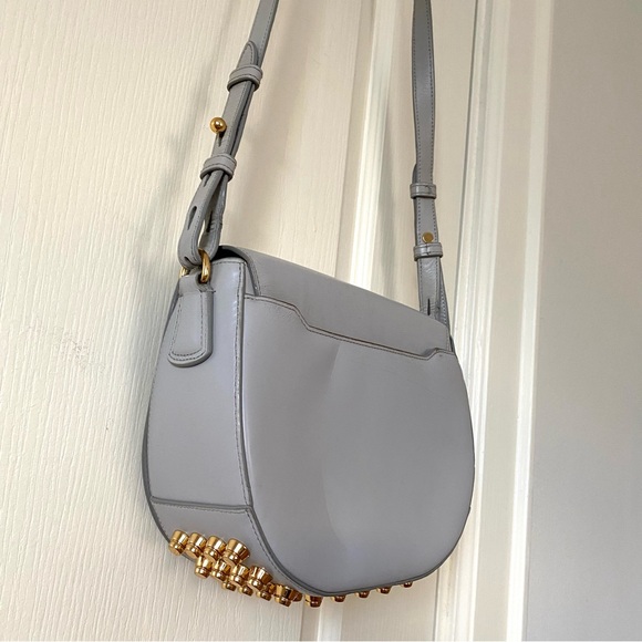 Alexander Wang Grey Calfskin Leather Lia Sling Gold Stud Messenger Crossbody Bag - Picture 9 of 15